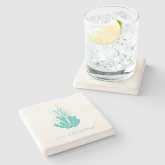 Küstenmeere und Grüße Korallen Steinuntersetzer (Seitenansicht)