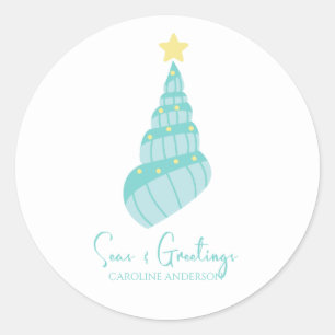 Küstenmeere und Grüße Muschel Runder Aufkleber