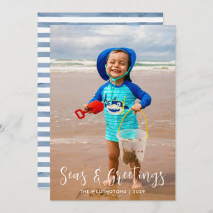 Küstenmeere und Grüße Weißes Foto Feiertagskarte