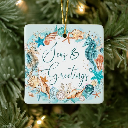 Küstenmeere und Seepferd Muscheln Keramikornament (Baum)