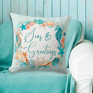 Küstenmeere und Seepferd Muscheln Kissen