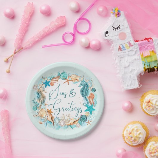 Küstenmeere und Seepferd Muscheln Pappteller (Party)