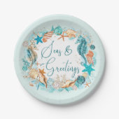 Küstenmeere und Seepferd Muscheln Pappteller (Vorderseite)