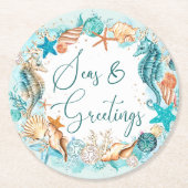 Küstenmeere und Seepferd Muscheln Runder Pappuntersetzer (Vorderseite)