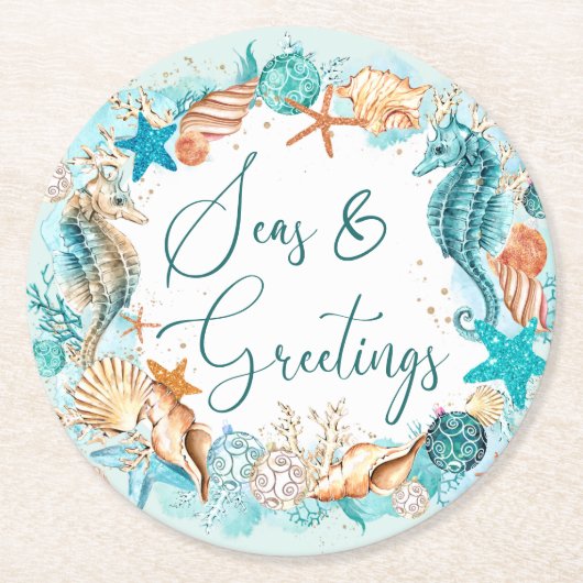 Küstenmeere und Seepferd Muscheln Runder Pappuntersetzer (Vorderseite)