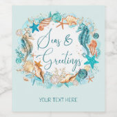 Küstenmeere und Seepferd Muscheln Weinetikett (Einzelnes Label)