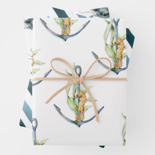 Küstenmeerküste Nautical Delights-Muster Geschenkpapier Set (Beispiel)