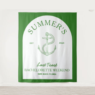 Küstenmoderne tropische grüne Boho-Junggesellinnen Wandteppich