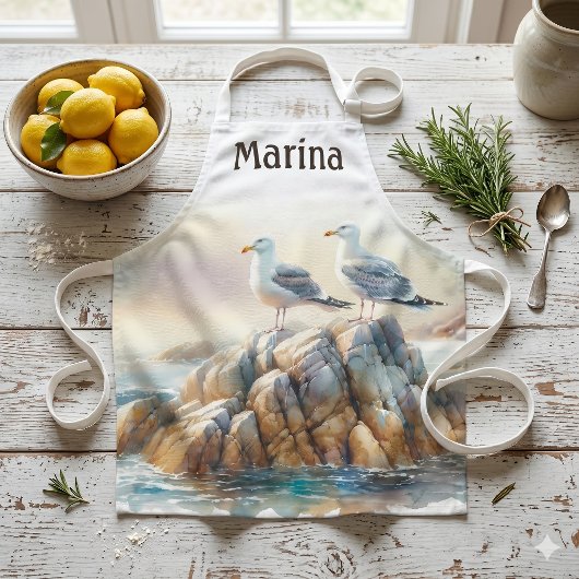 Küstenmöwen Aquarell Seelandschaft Schürze