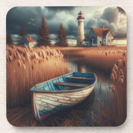 Küstennähe: Leuchtturm und Rowboat Getränkeuntersetzer