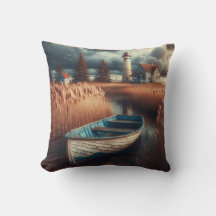 Küstennähe: Leuchtturm und Rowboat