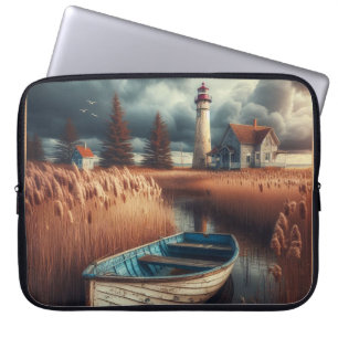 Küstennähe: Leuchtturm und Rowboat Laptopschutzhülle