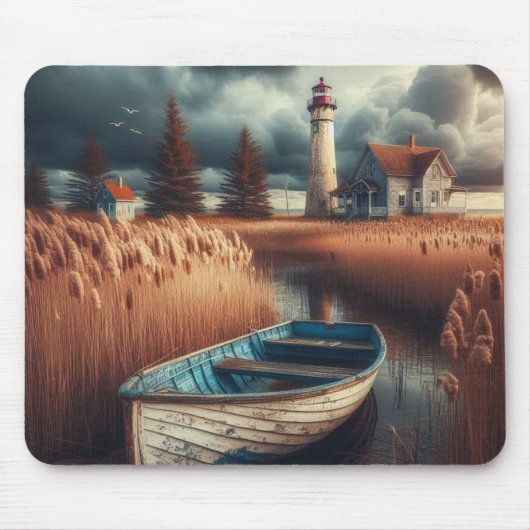 Küstennähe: Leuchtturm und Rowboat Mousepad (Vorne)