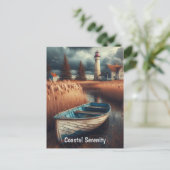 Küstennähe: Leuchtturm und Rowboat Postkarte (Stehend Vorderseite)