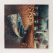 Küstennähe: Leuchtturm und Rowboat Puzzle (Horizontal)