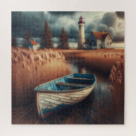 Küstennähe: Leuchtturm und Rowboat Puzzle