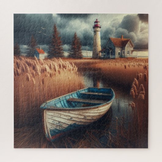 Küstennähe: Leuchtturm und Rowboat Puzzle (Vertikal)