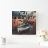 Küstennähe: Leuchtturm und Rowboat Quadratische Wanduhr (Zuhause)