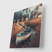 Küstennähe: Leuchtturm und Rowboat Quadratische Wanduhr (Winkel)