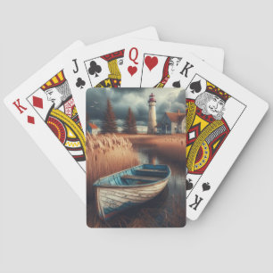 Küstennähe: Leuchtturm und Rowboat Spielkarten