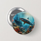 Küstennaher Tigerhai & Korallenriff Button (Vorne & Hinten)