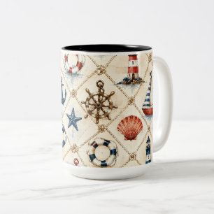 Küstennautisches nahtloses Muster Zweifarbige Tasse