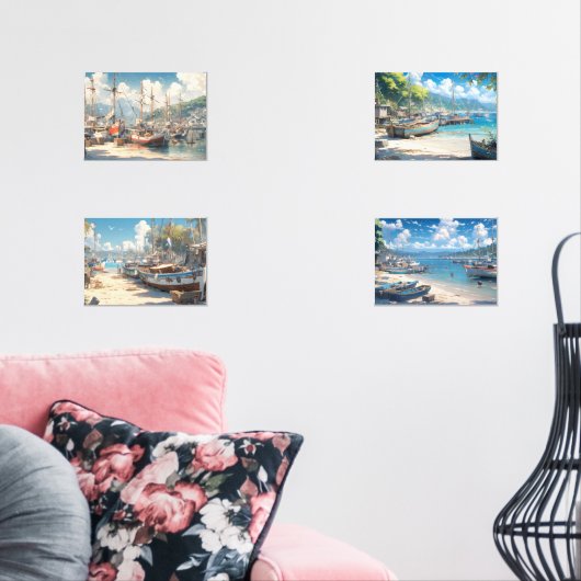 Küstenort mit Fischerbooten Bilderwand Sets (Wohnzimmer)