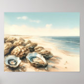 Küstenoyster-Muscheln Wasserfarben Strand Landscha Poster (Vorne)