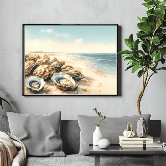 Küstenoyster-Muscheln Wasserfarben Strand Landscha Poster