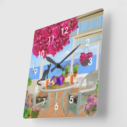 Küstenozean-Veranda-Szene Quadratische Wanduhr (Winkel)