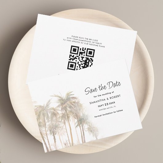 Küstenpalmen und QR-Code-Hochzeit Save The Date