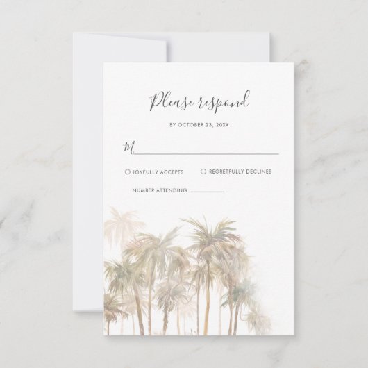 Küstenpalmen Wasserfarbene Hochzeit in Urlaubsort RSVP Karte (Vorderseite)