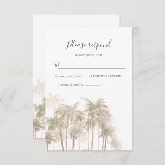 Küstenpalmen Wasserfarbene Hochzeit in Urlaubsort RSVP Karte (Vorne/Hinten)