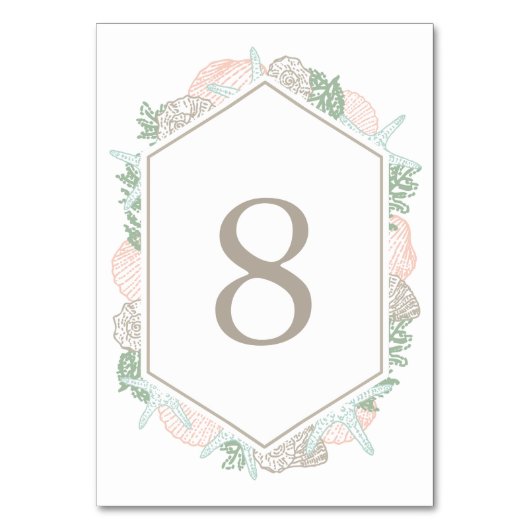 Küstenpasten | Küstenstrand Seashell Tischnummer (Rückseite)