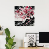 Küstensakura - Aquarellstil-Kirschblüten Poster (Heimbüro)