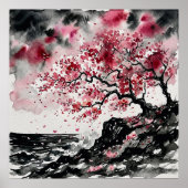 Küstensakura - Aquarellstil-Kirschblüten Poster (Vorne)