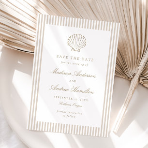 Küstensand-Streifen-Schalen-Hochzeit Save the Date