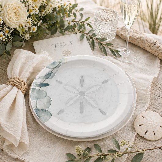 Küstensanddoller-Eukalyptus-Hochzeitspapierteller Pappteller