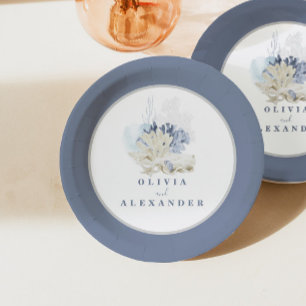 Küstensandstrand blaue Muschelhochzeit Pappteller