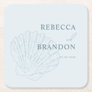 Küstenschick Blaue Handgezeichnete Muschel Hochzei Rechteckiger Pappuntersetzer