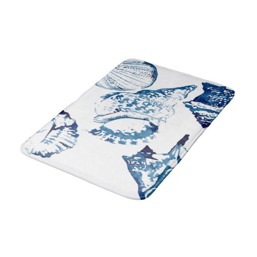 Küstenschicke Indigoblau-Aquarell Badematte (Schrägansicht)