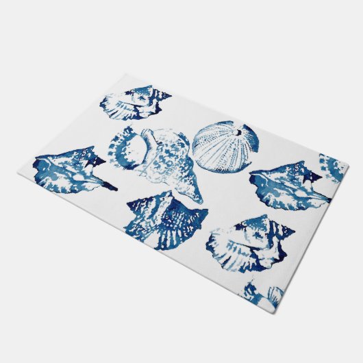 Küstenschicke Indigoblau-Aquarell Fußmatte (Schrägansicht)
