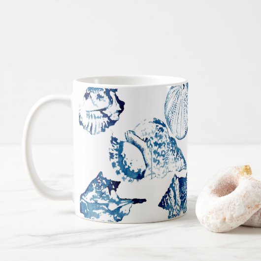 Küstenschicke Indigoblau-Aquarell Kaffeetasse (Mit Donut)