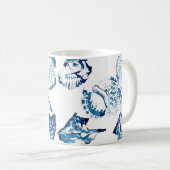 Küstenschicke Indigoblau-Aquarell Kaffeetasse (VorderseiteRechts)