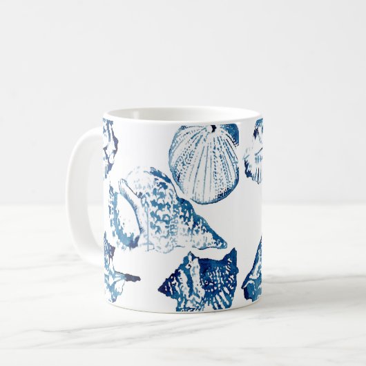 Küstenschicke Indigoblau-Aquarell Kaffeetasse (Vorderseite Links)