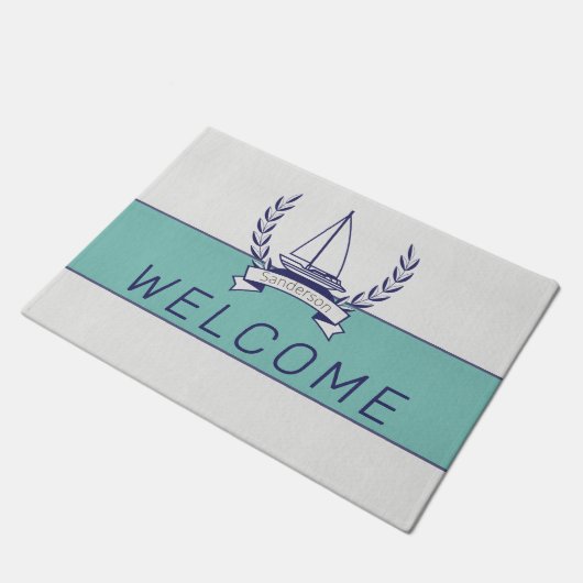 Küstenschiff Aquamariner Blauer Navy Sommer Fußmatte (Schrägansicht)