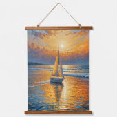 Küstenschiff Sunset Sailboat Wandteppich Mit Holzrahmen (Vorderseite)