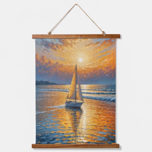 Küstenschiff Sunset Sailboat Wandteppich Mit Holzrahmen (Vorderseite)