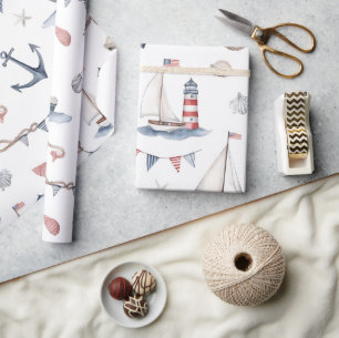 Küstenschifffahrt 4. Juli-Segelboote Leuchtturm Geschenkpapier