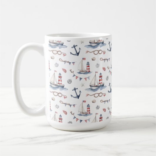 Küstenschifffahrt 4. Juli-Segelboote Leuchtturm Kaffeetasse (Links)
